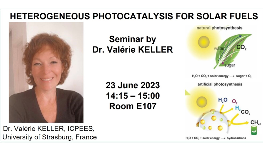Seminar on “Heterogeneous Photocatalysis for Solar Fuels” by Dr Valérie Keller